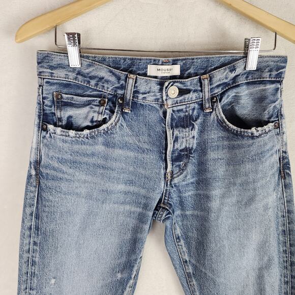 Moussy Vintage Maywood Tapered Jean Women 27 Blue Distressed Denim Button Fly - Picture 3 of 9